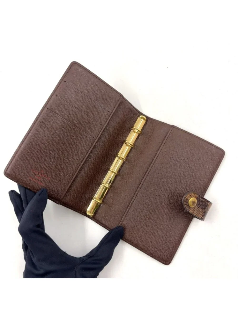 Louis Vuitton Agenda PM Damier Leather Brown Notebook Cover Gold